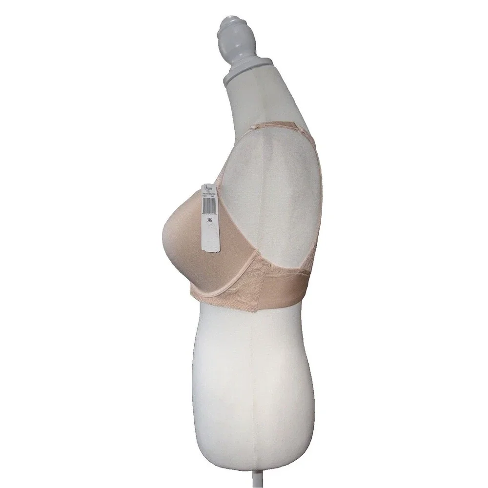 34G Seamless Plunge T Shirt Bra Nude Lace Racerback Molded Underwire Support NWT